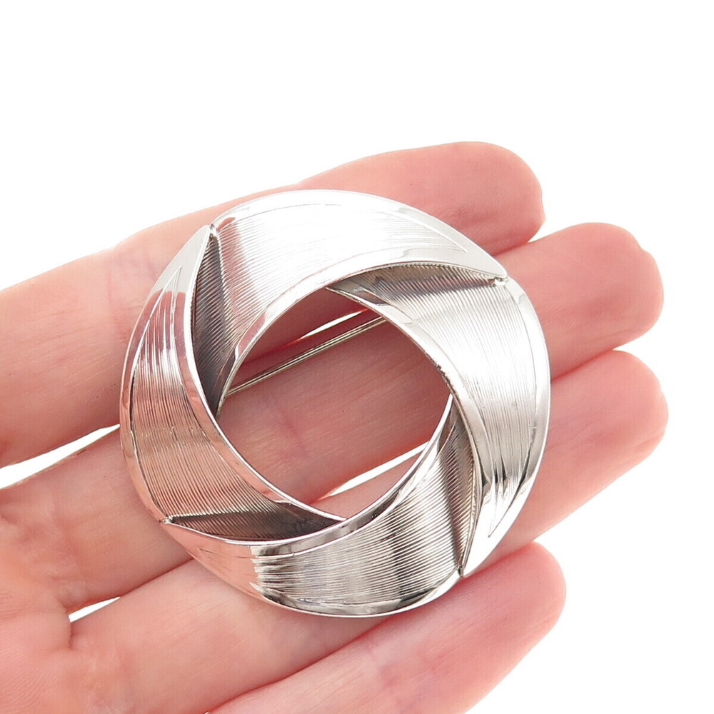 Danecraft 925 Sterling Silver Vintage Modernist Floral Circle Pin Brooch